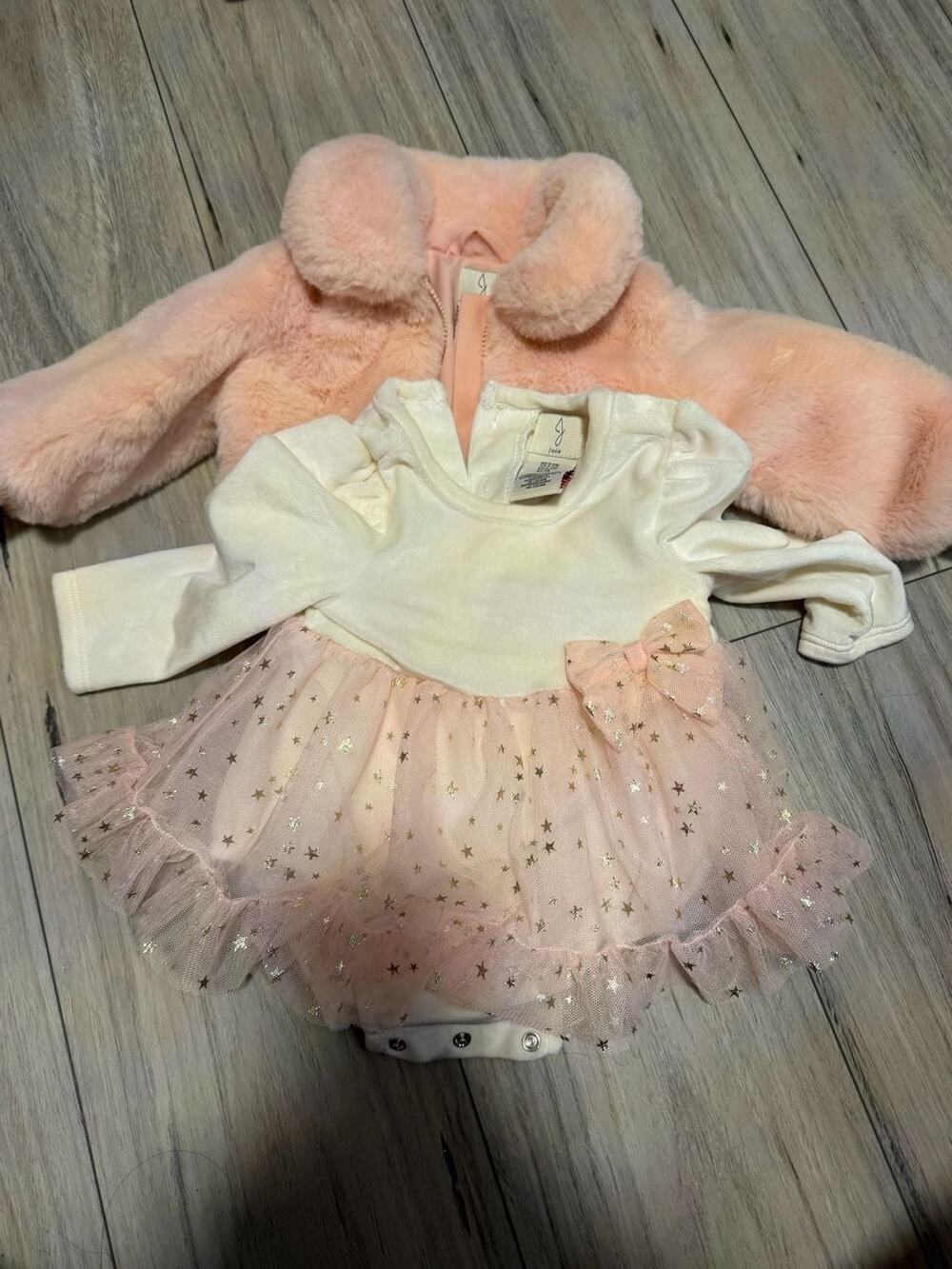 Joie Christmas outfit dress and faux fur zip jacket